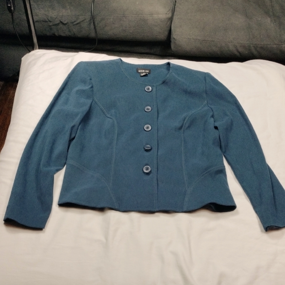 Leslie Fay Womens Bluish Green Blazer